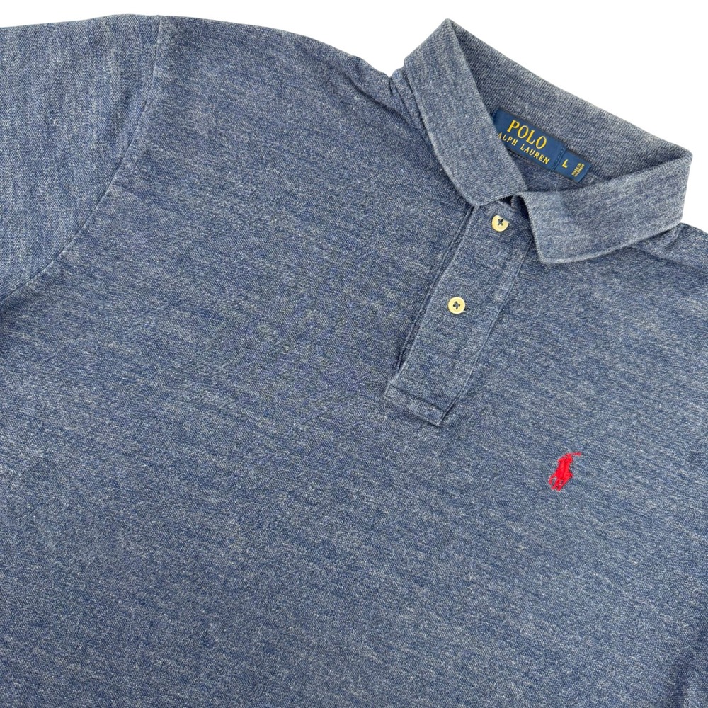Polo Ralph Lauren Mens L Blue Heathered Short Sleeve Polo Shirt Red Pony Logo